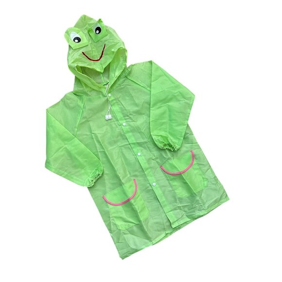 NWOT Kids Lightweight Foldable Packable Green Frog Rain Jacket - Picture 1 of 6
